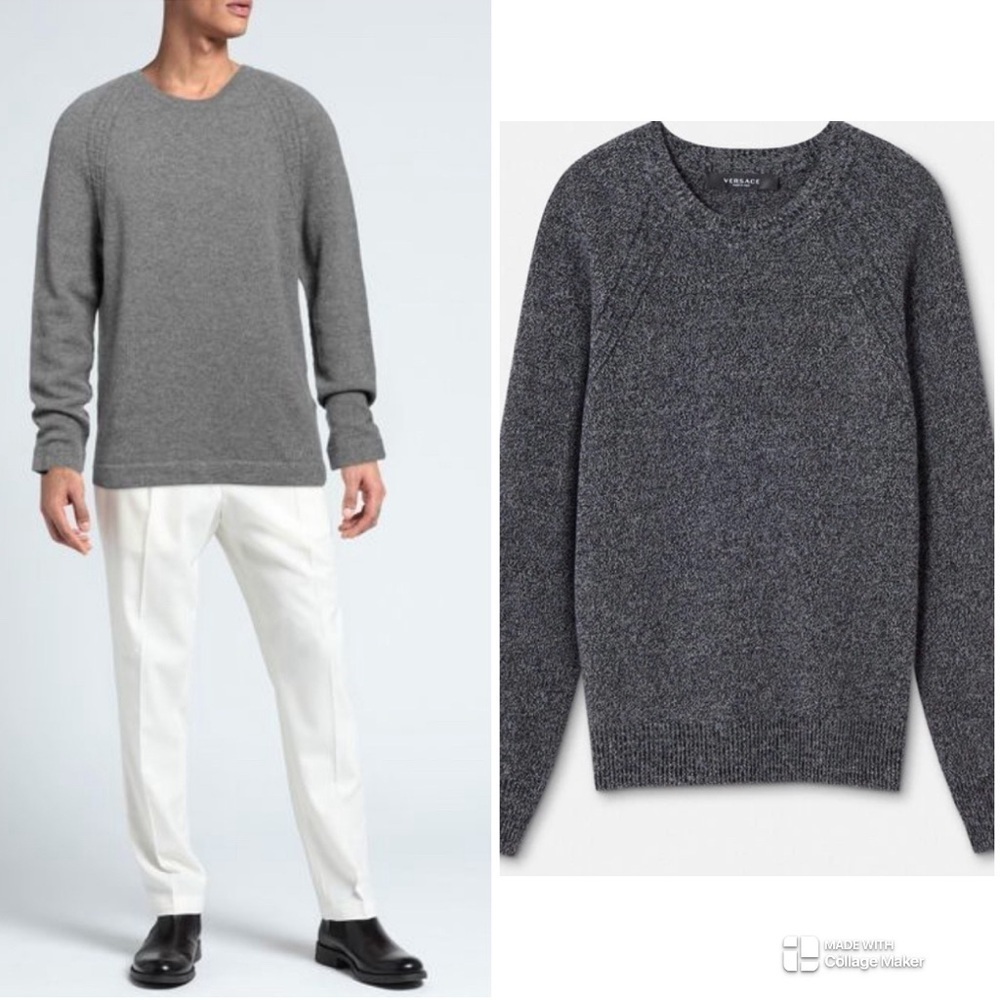 Versace men’s cashmere Greca melange sweater in grey NWT